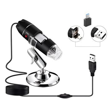 Microscopio Digital Usb 1600x 8 Led Pc Camara 2mp Negro