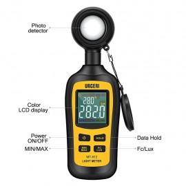 Medidor Digital de luz Medidor de temperatura ambiente con alcance de hasta 200.000 Lux URCERI - MT-912